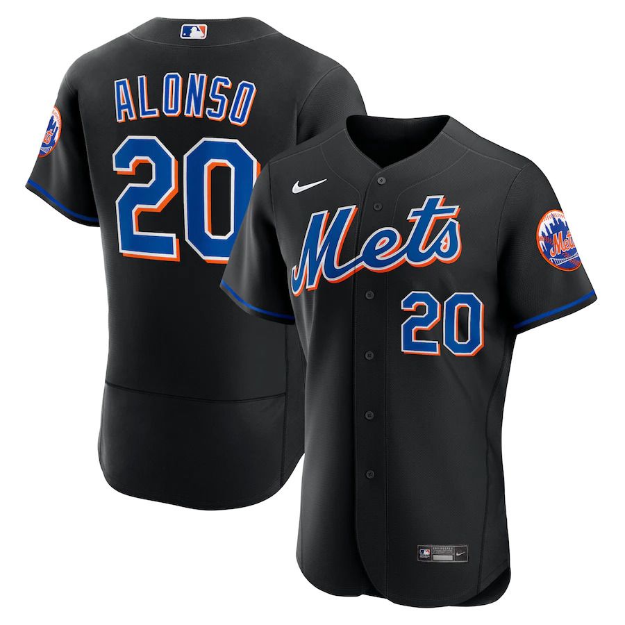 Custom Men New York Mets #20 Pete Alonso Nike Black 2022 Alternate Authentic Player MLB Jersey